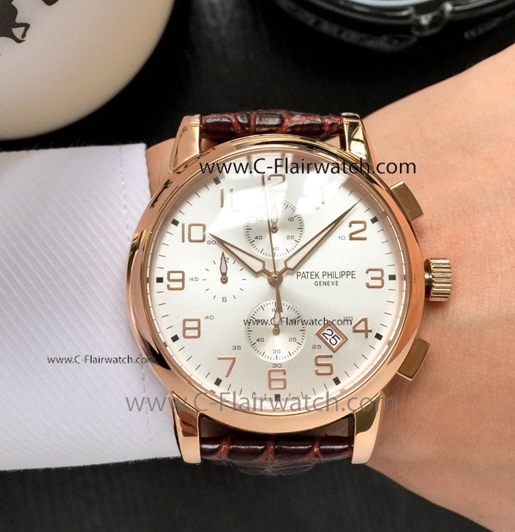 Copy Patek Philippe Rose Gold Chrono Watch 42mm